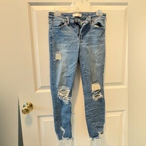 Distressed Blue Jeans - skinny leg - size 28